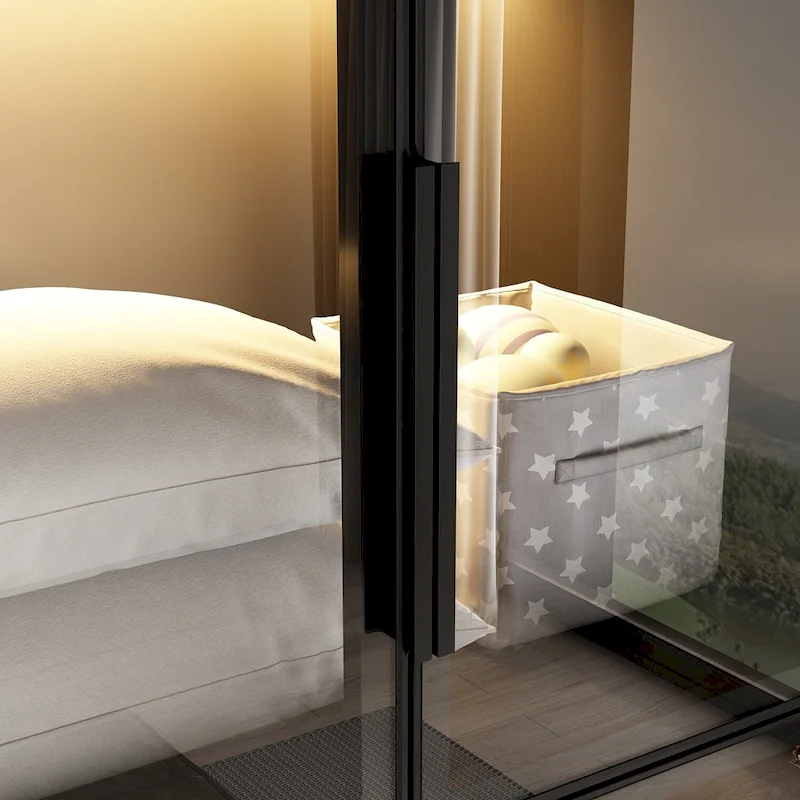59.1 W Glass Door Wardrobe: Illuminated Interiors Closet Arimore Large