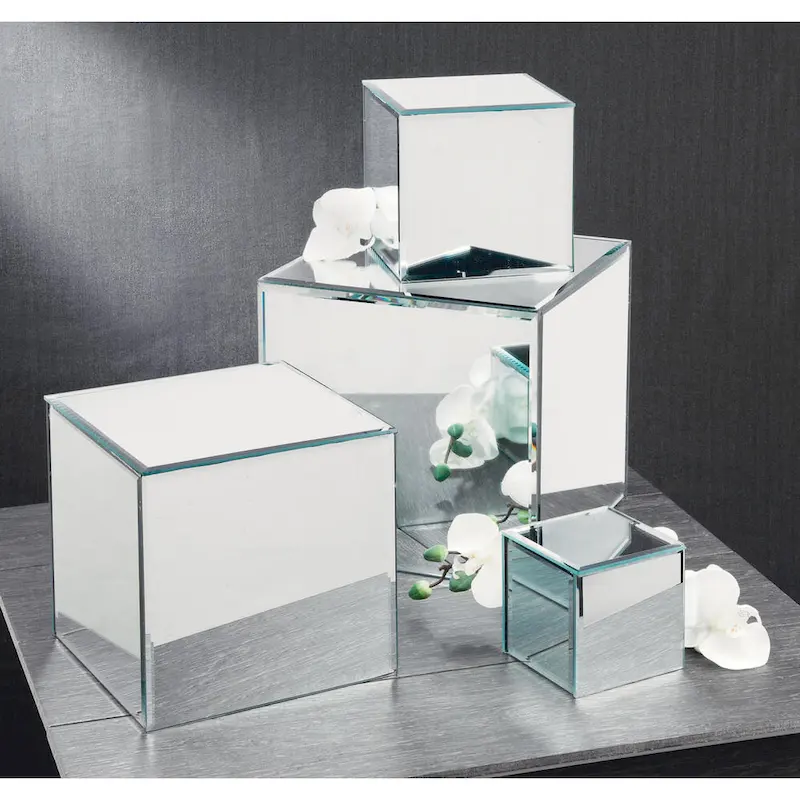 Square Glass Mirrored Riser Pedestals – Clear & Smoked, Set of 3 or 4
