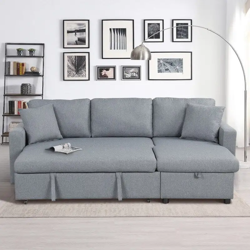 Grey L-Shape Sectional Sleeper Sofa with Storage