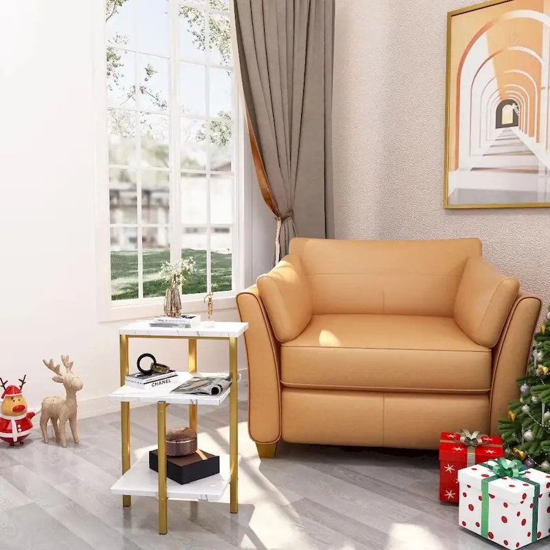 Modern 3 Tier End Table with Marble Tabletop