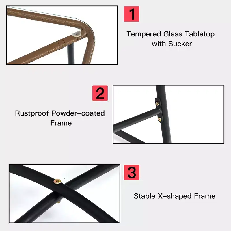 Costway 3PCS Patio Rattan Bistro Set Cushioned Chair Glass Table Deck White\Turquoise