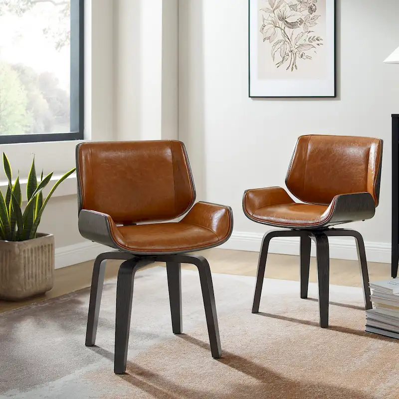 Art Leon Swivel Wooden Upholstered Dining Chairs (Set of 2)