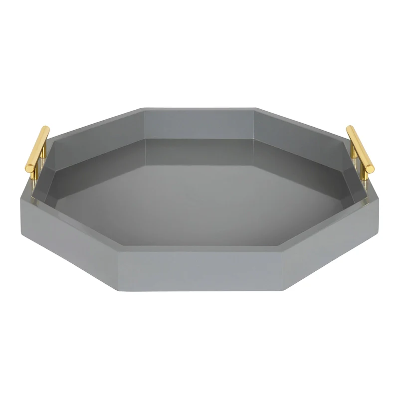Kate and Laurel Lipton Octagon Decorative Tray with Metal Handles - 18x18