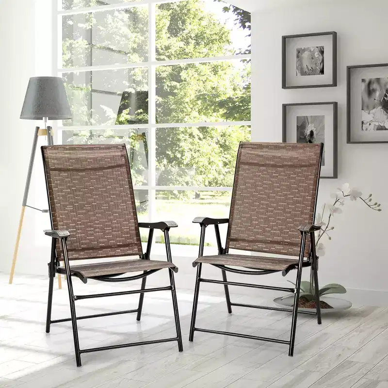 Costway 2PCS Outdoor Patio Folding Chair Camping Portable Lawn Garden W/Armrest