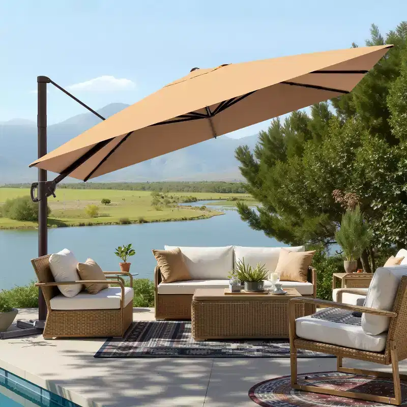 Crestlive Products 9x11FT Cantilever Patio Offset Umbrella 1-Tier Top No Base