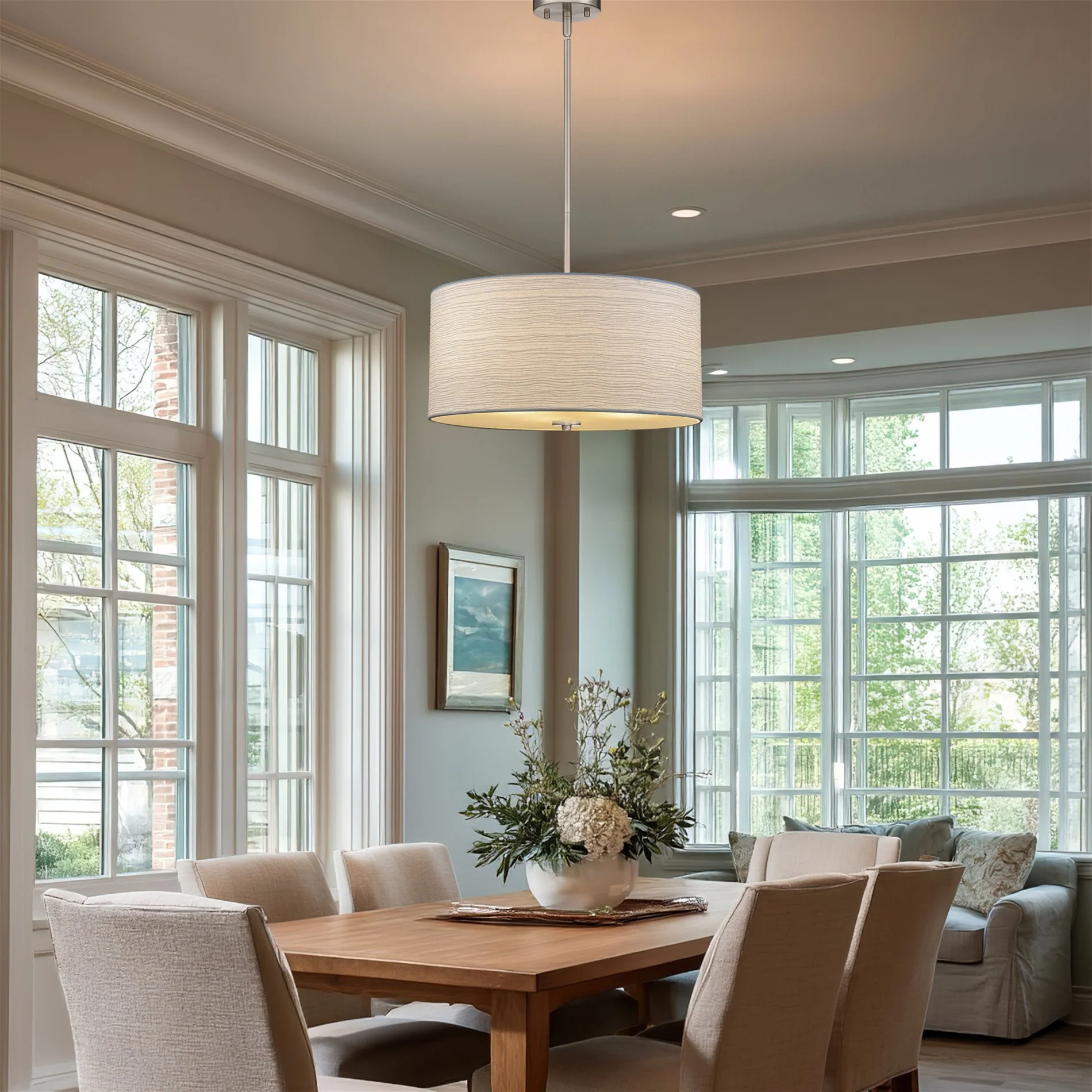 Pearl 18 Modern 3-Light Large Drum Pendant Chandelier