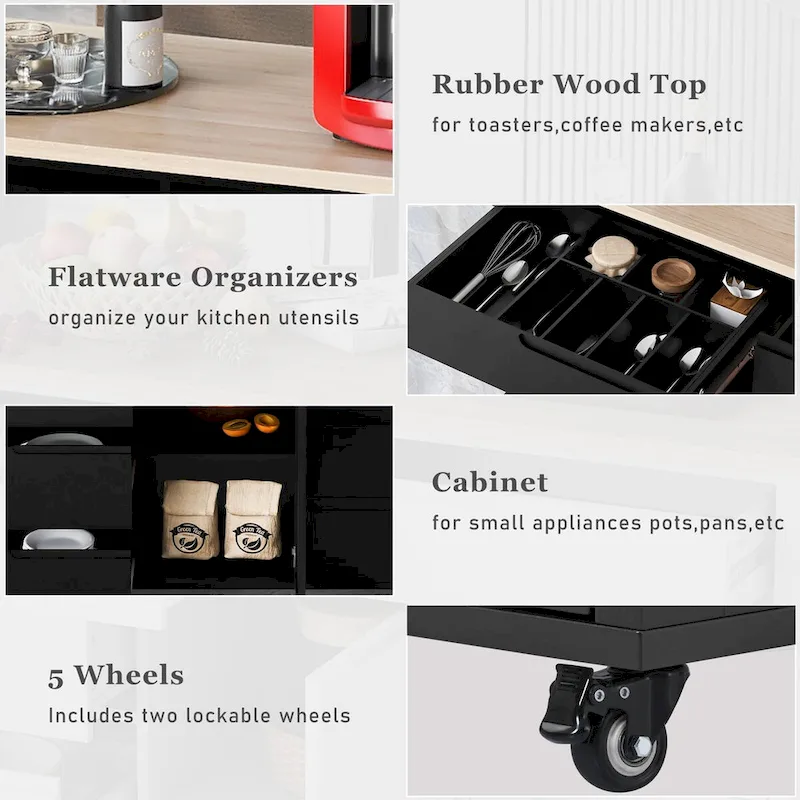 8 Drawer Rubber Wood Kitchen Island