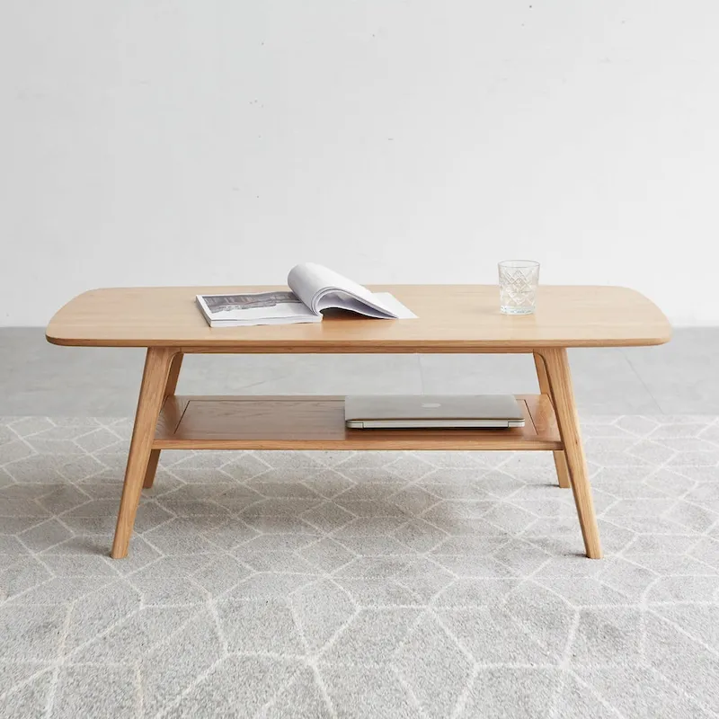 Solid Wood Coffee Table with Storage Shelf