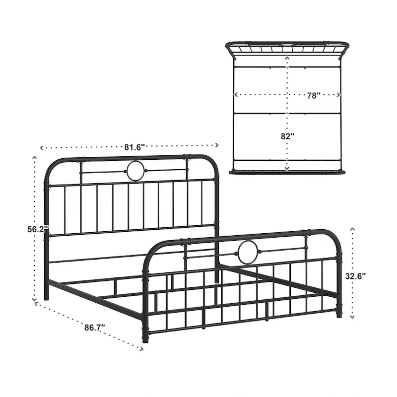 Metal Bed Frame - Black - Curved Headboard and Footboard