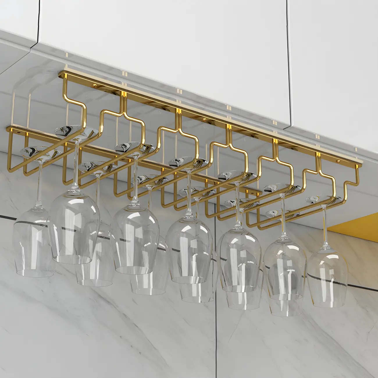 Gold Rectangular Hanging Metal Wine Glass Rack