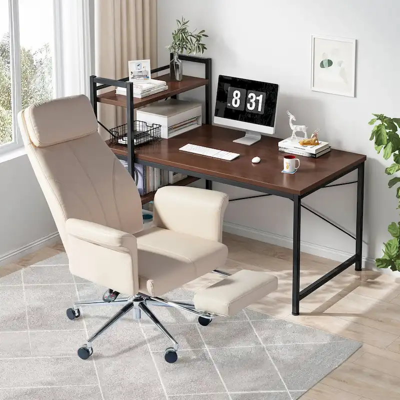 High-Back Office Chair with Footrest and Quilted Design for Adults