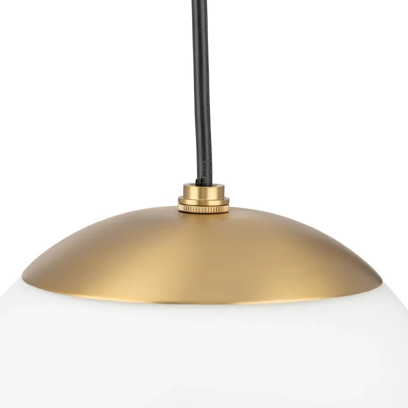 Atwell Collection Brushed Bronze and Opal Glass Globe Small Hanging Pendant Light - 8 in x 8 in x 8.5 in