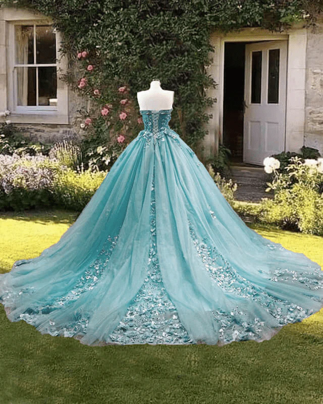 Dusty Blue Sweetheart Ball Gown Quinceanera Dress With 3D Flowers