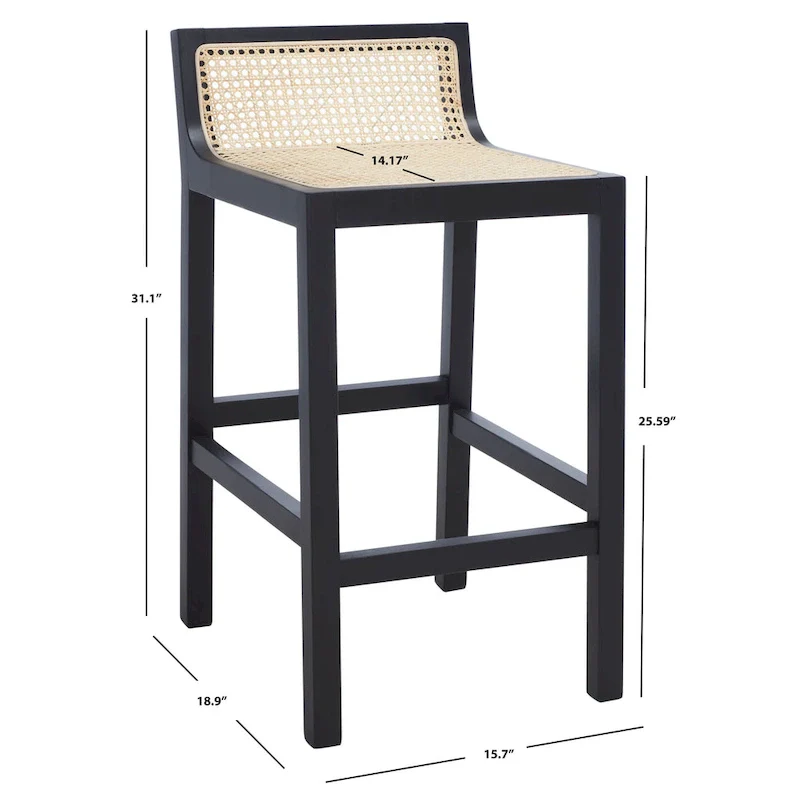 SAFAVIEH Carry Low Back Cane Counter Stool - 16 W x 19 D x 31 H - 16Wx19Dx31H