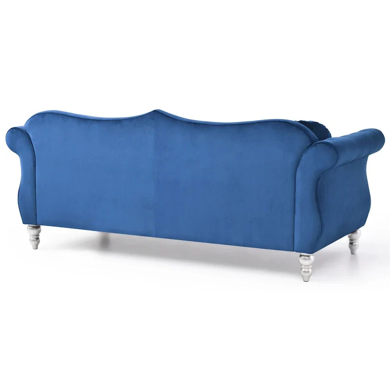 Hollywood 82 in. Velvet Chesterfield 3-Seater Sofa with 2-Throw Pillow - 82L x 35W x 34H