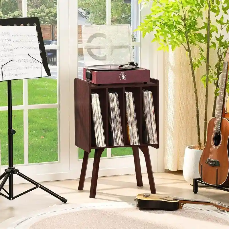 Record Player Stand with 4 Cube Storage - 16.5 x 11.7 x 26.1 in