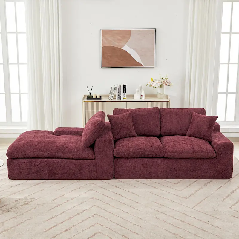 L-Shaped Reversible Sectional Sofa Chenille Fabric Couch Chaise