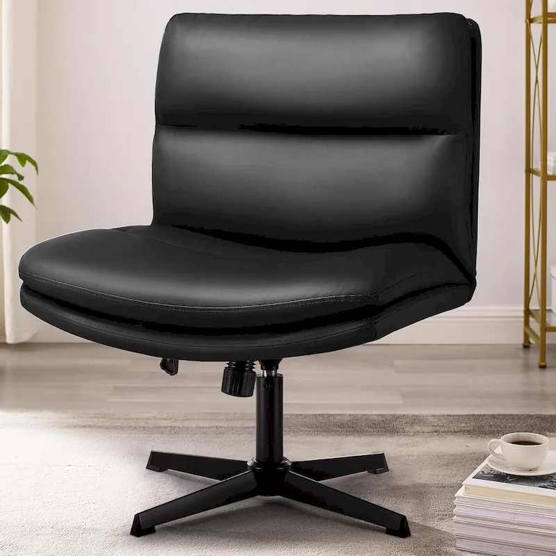 Criss Cross Chair Armless Office Desk Chair No Wheels,PU Leather Padded Modern Swivel Vanity Chair office chair