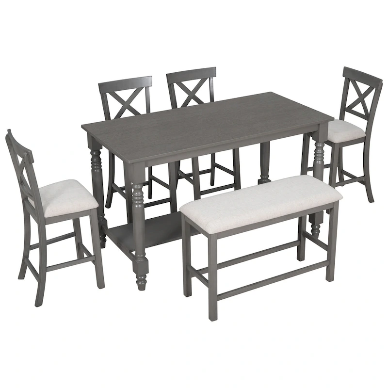 Nestfair 6-Piece Counter Height Dining Table Set with Chairs and Bench