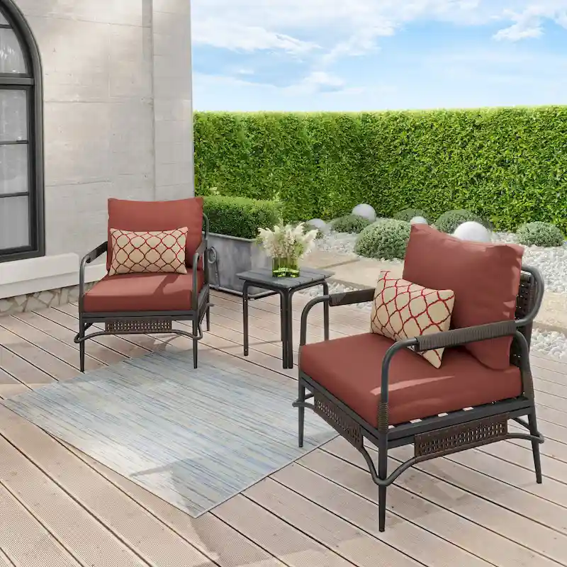 Corvus Stuart 3-piece Outdoor Wicker Chat Set with Sunbrella Cushion & Pillows