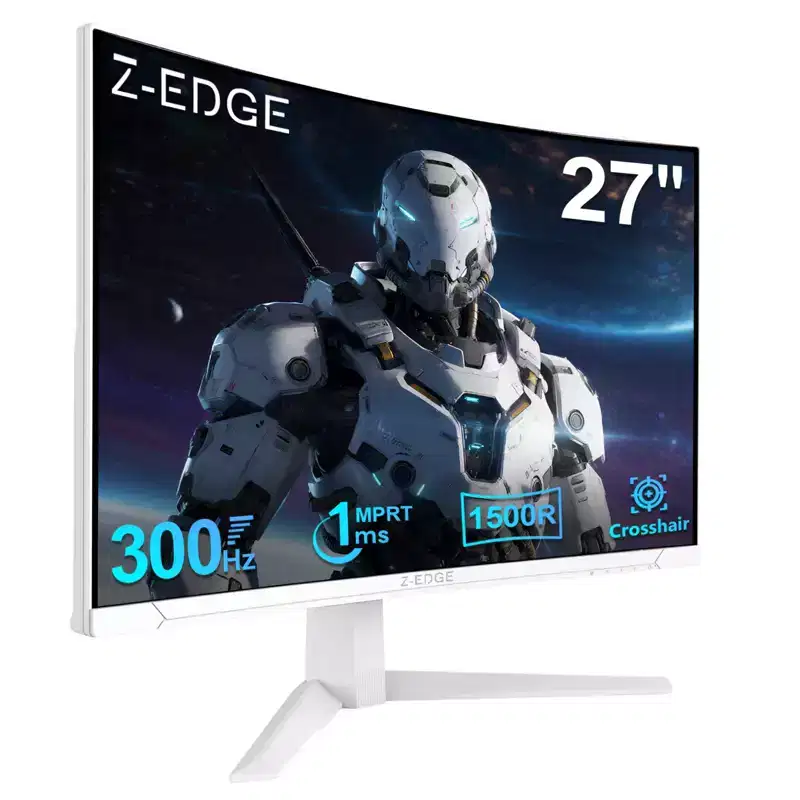 Z-EDGE UG27S White Monitor, 27 Curved Gaming Monitor 300Hz Monitor, 1ms 16:9 FHD 1080P Frameless Curved Monitor, Eye Care, 2DP, 2HDMI