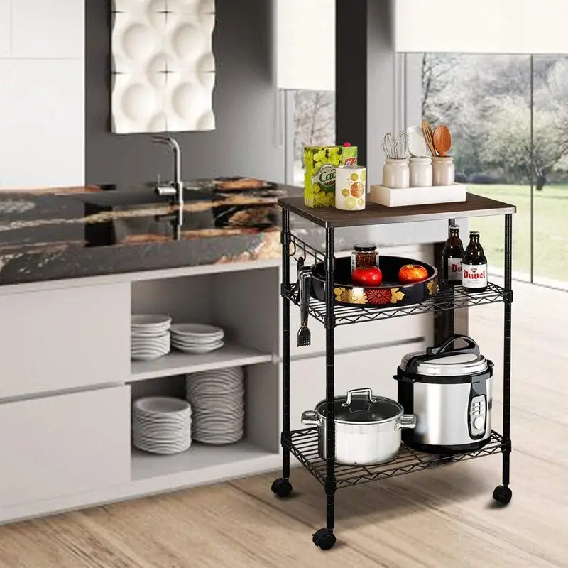 Metal Storage 3-Tier Rolling Kitchen Utility Cart