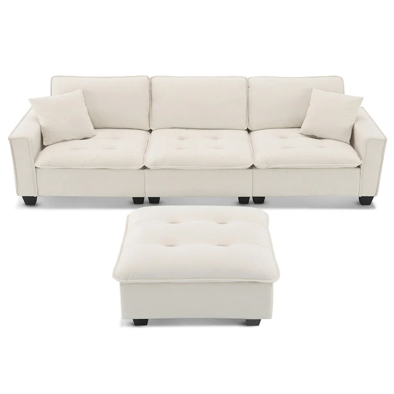 100 L-Shaped Convertible 4 Seater Sectional Sofa with Removable Ottoman and Matching Pillows, Suede Velvet Upholstery