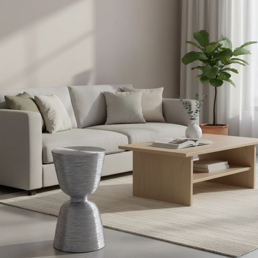 Wire-Wrapped Drum Side Table - Polished Silver