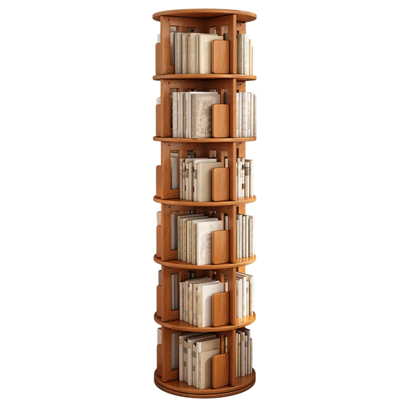 Medium Rotatable Nut-brown Wooden Vertical Bookcase