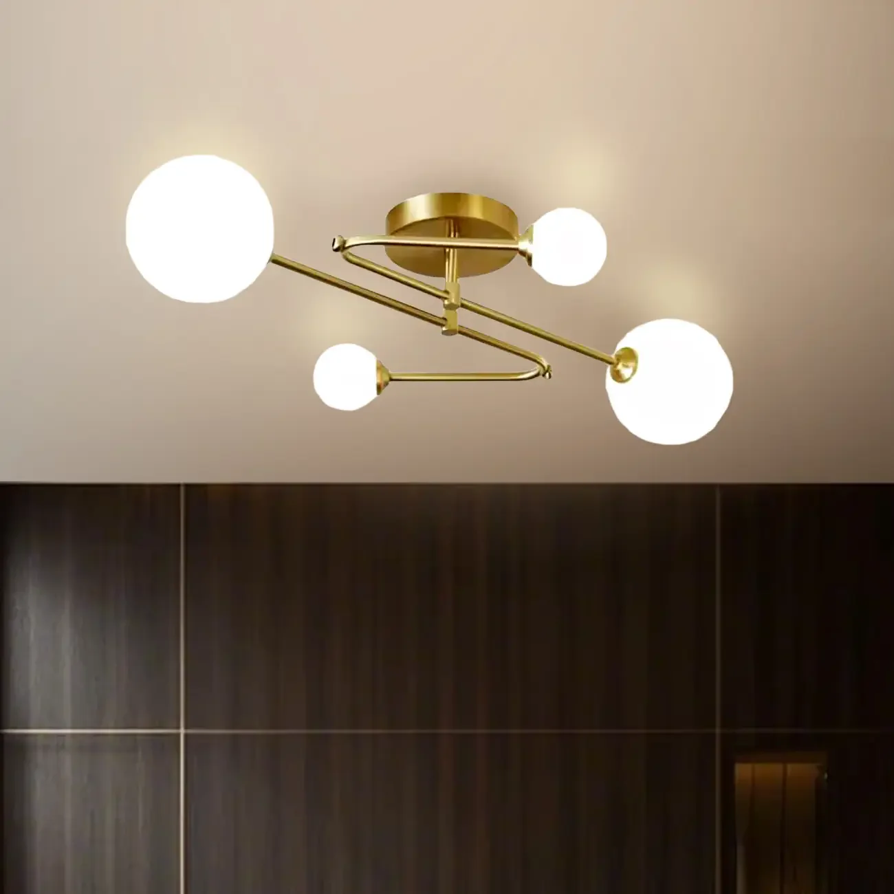 Modern Large Gold Glass Globe Semi Flush Ceiling Lights