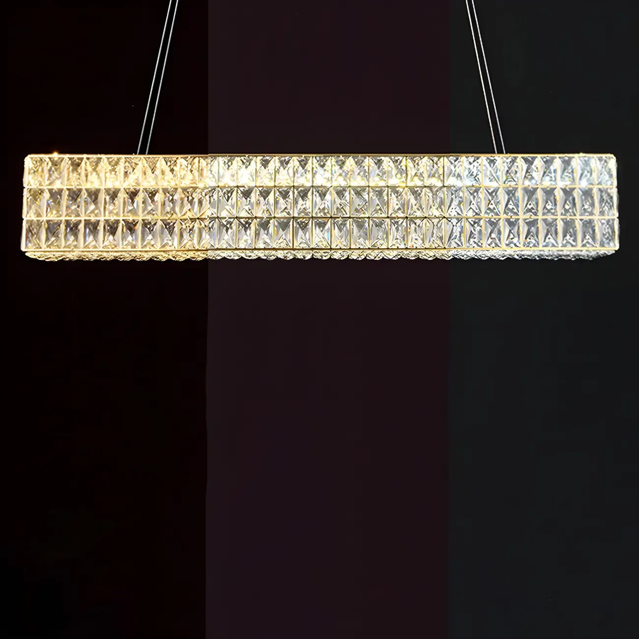 Modern Crystal Steel Rectangular Island Light