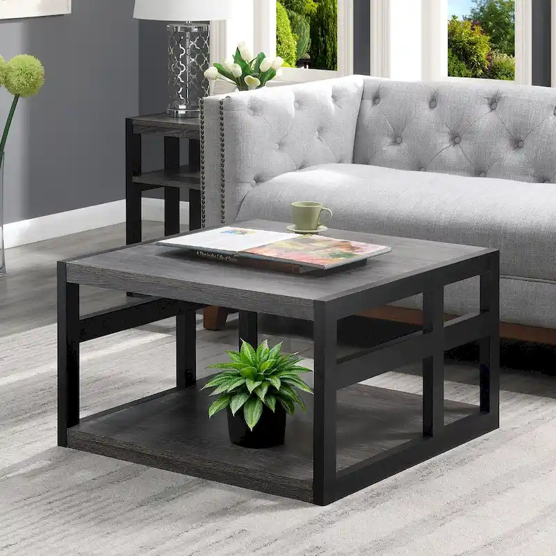 Square coffee table with shelves