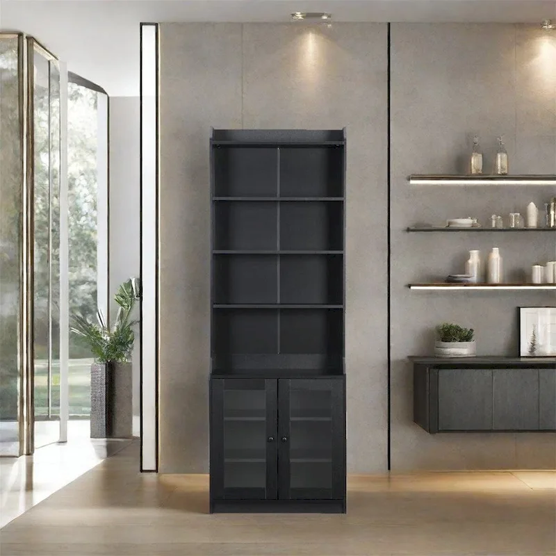Tall Storage Cabinet with Adjustable Shelves - Brown