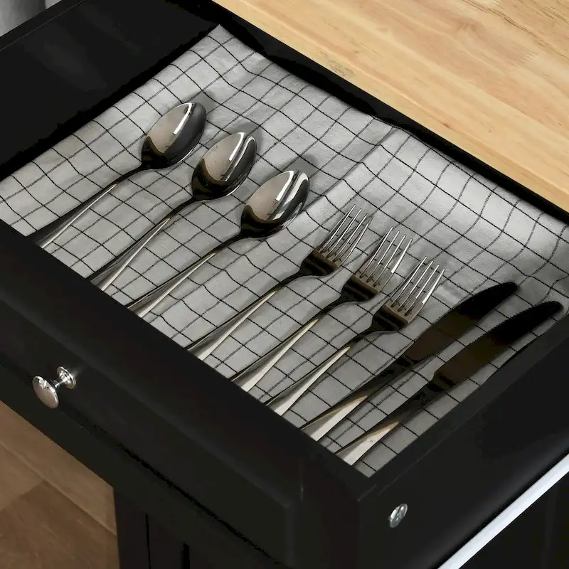 Rolling Kitchen Island Cart with Drawer and Cabinet - Black/Grey/Cream White