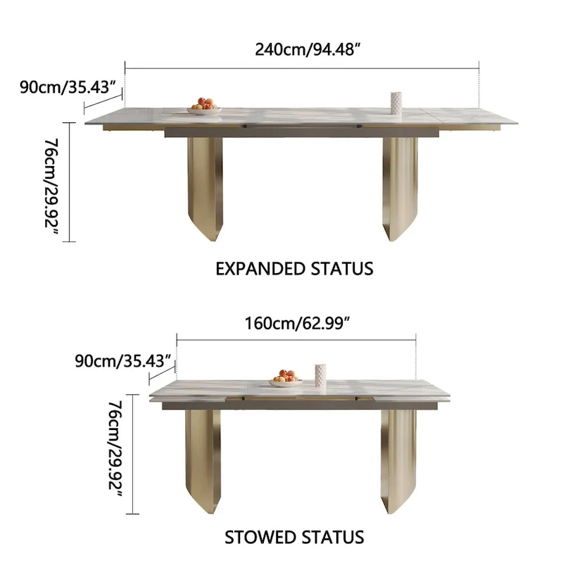 9 - Piece 94.48 Extendable Sintered Stone Dining Table with 8 Chairs Dining Set