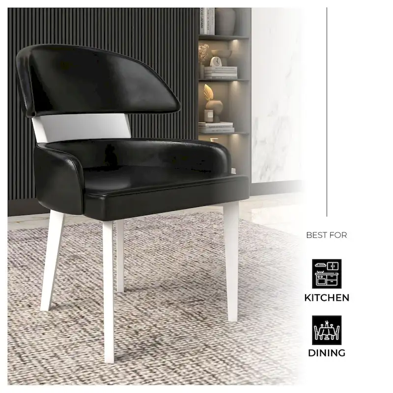 Leather Dining Chair with a Curved Back in Rubberwood Ethos Series by LeisureMod