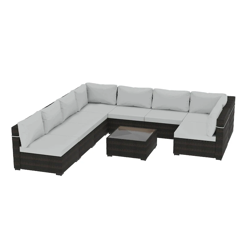 UPHA 9-piece Cushioned Wicker Patio Conversation Seating Set
