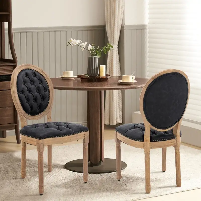 French Chair Dining Chair Solid Wood with Nailhead Trim Set of 2
