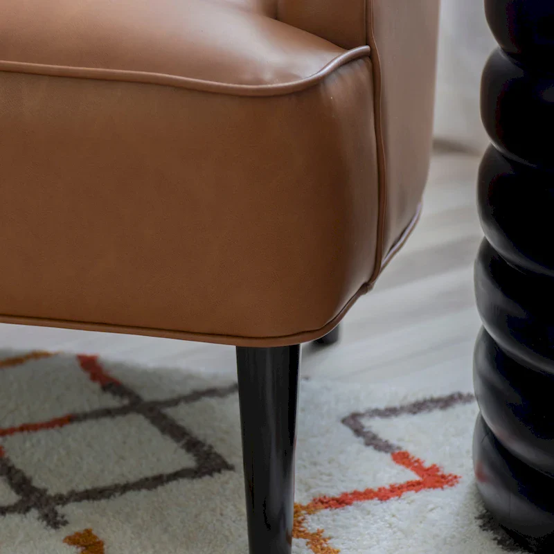 Caramel/Navy Blue Mid-Century Faux Leather Accent Chair, 1-Person