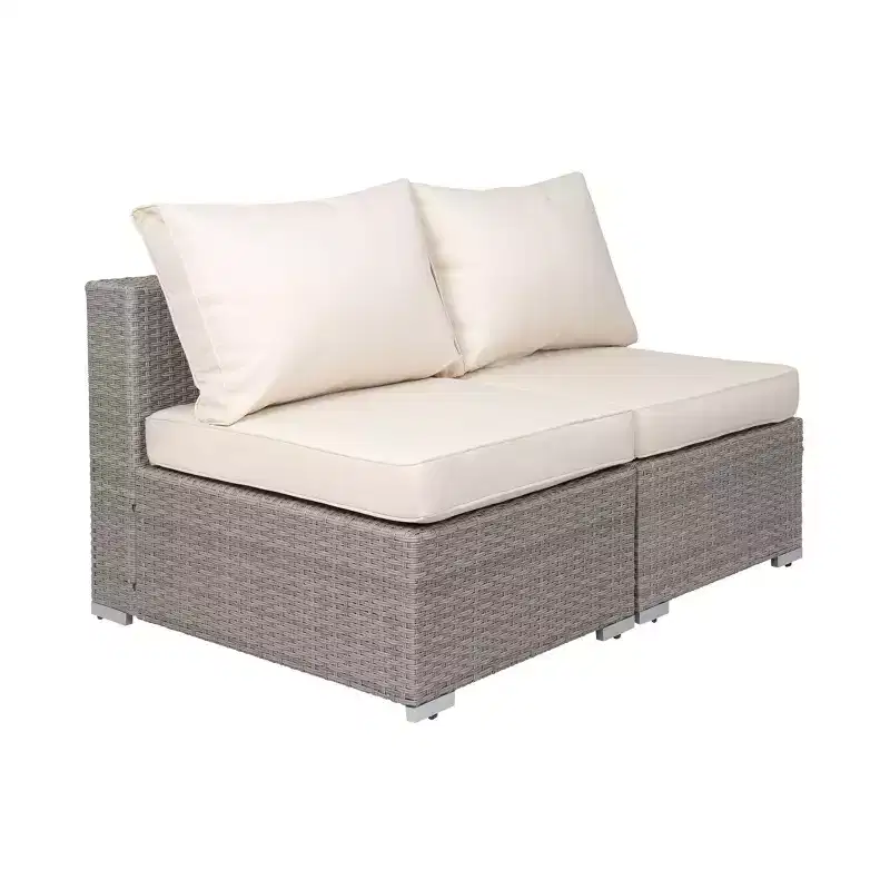WestinTrends Outdoor Patio Rattan Wicker Armless Sofa with Cushions (Set of 2), Gray/Ivory