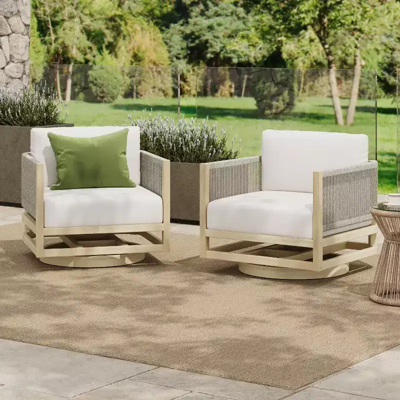Christopher Knight Home Tabitha Farmhouse Patio 360 Swivel Acacia Wood Chair with Thick Cushions