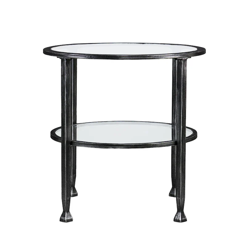 24 Black Glass and Iron Round End Table - 24x24x24