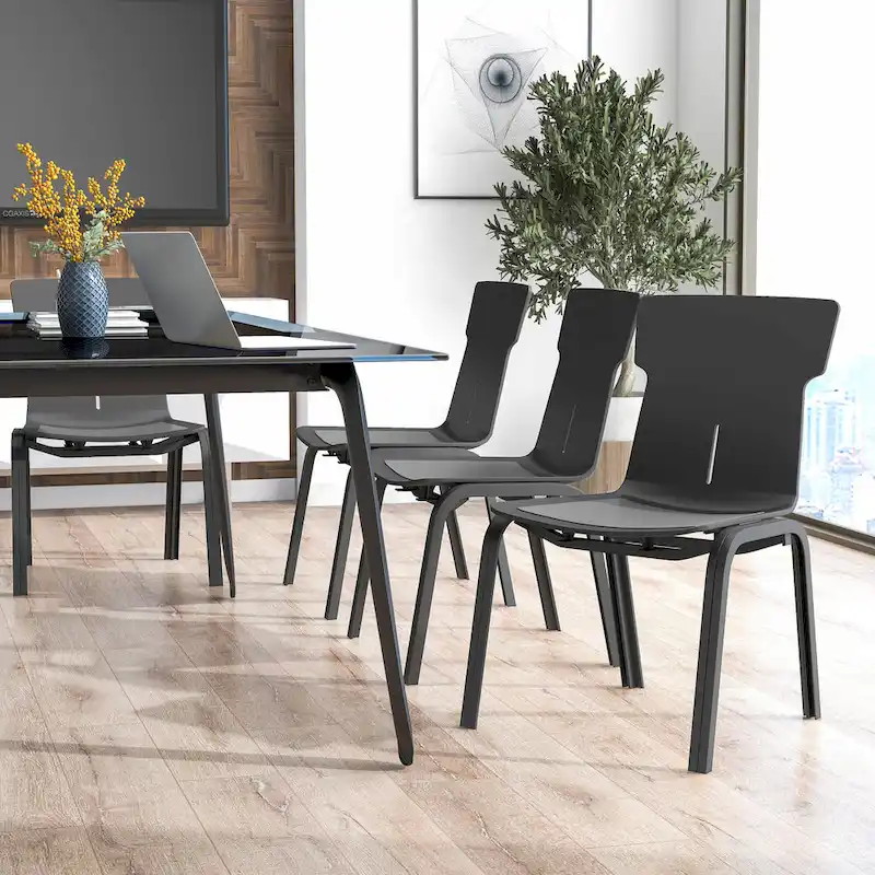 Black Modern Stackable Office Chair, Set of 4