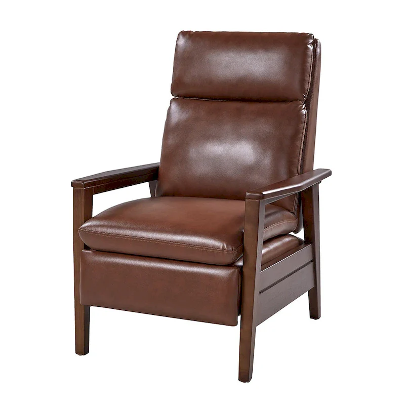 Mid-century Vegan Leather Solid Wood Recliner