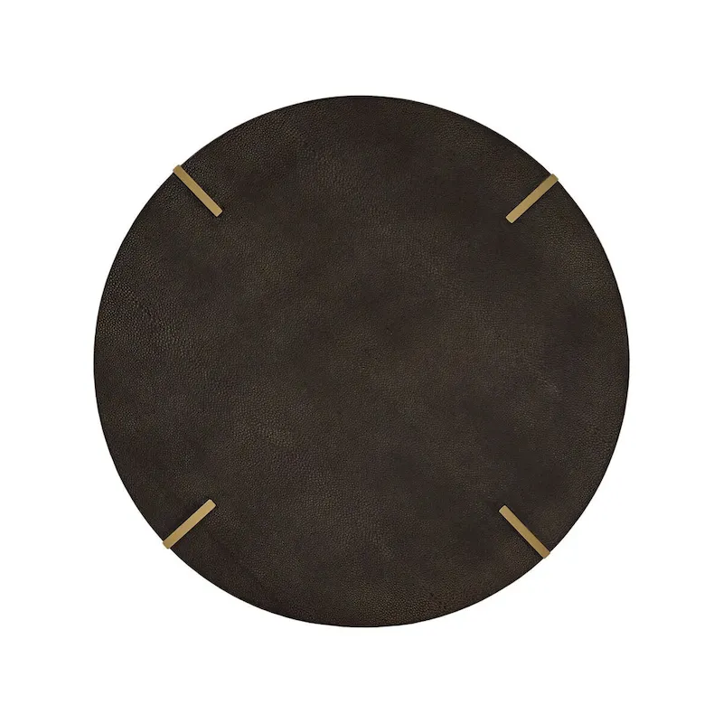 Gold Metal Dark Brown Faux Shagreen Round Table