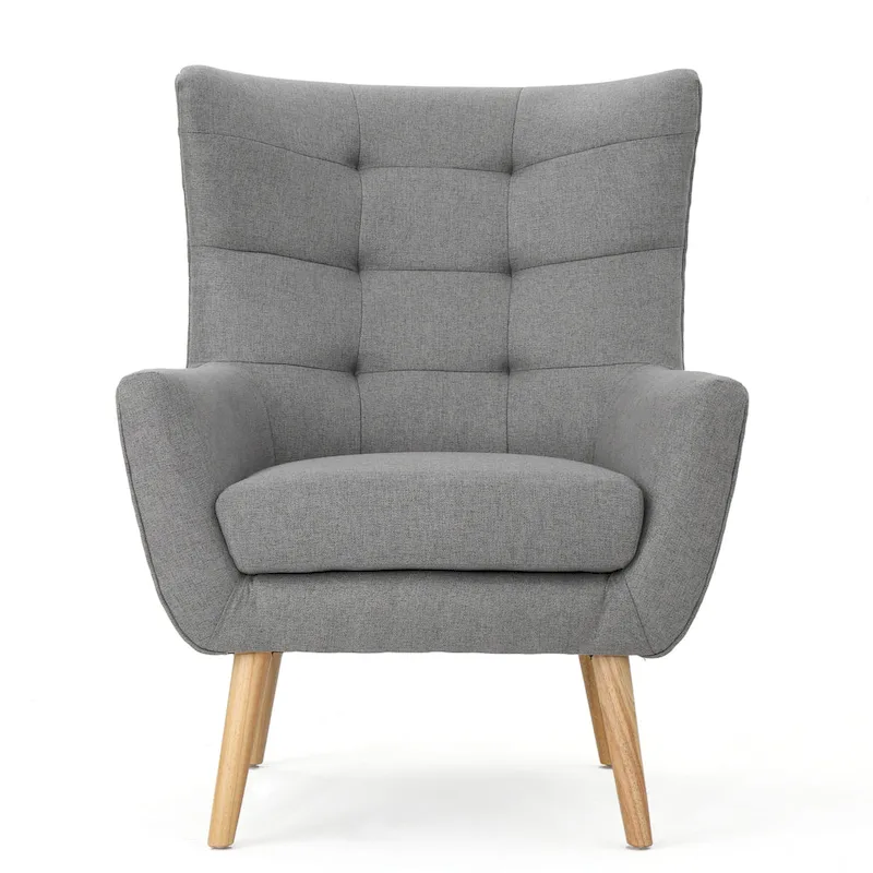 Modern 32.5 High Back Upholstered Button Tufted Wingback Chair with Rubber Wood Legs