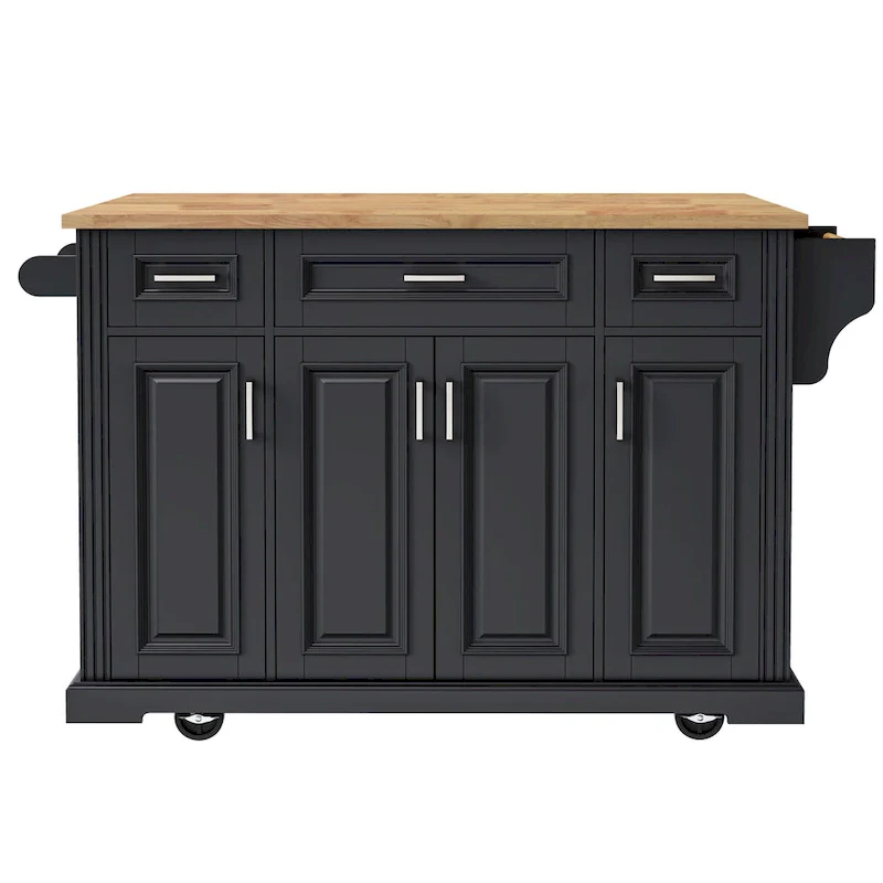 54Inch Large Kitchen Island With Rubber Wood Drop Leaf(no include stool)