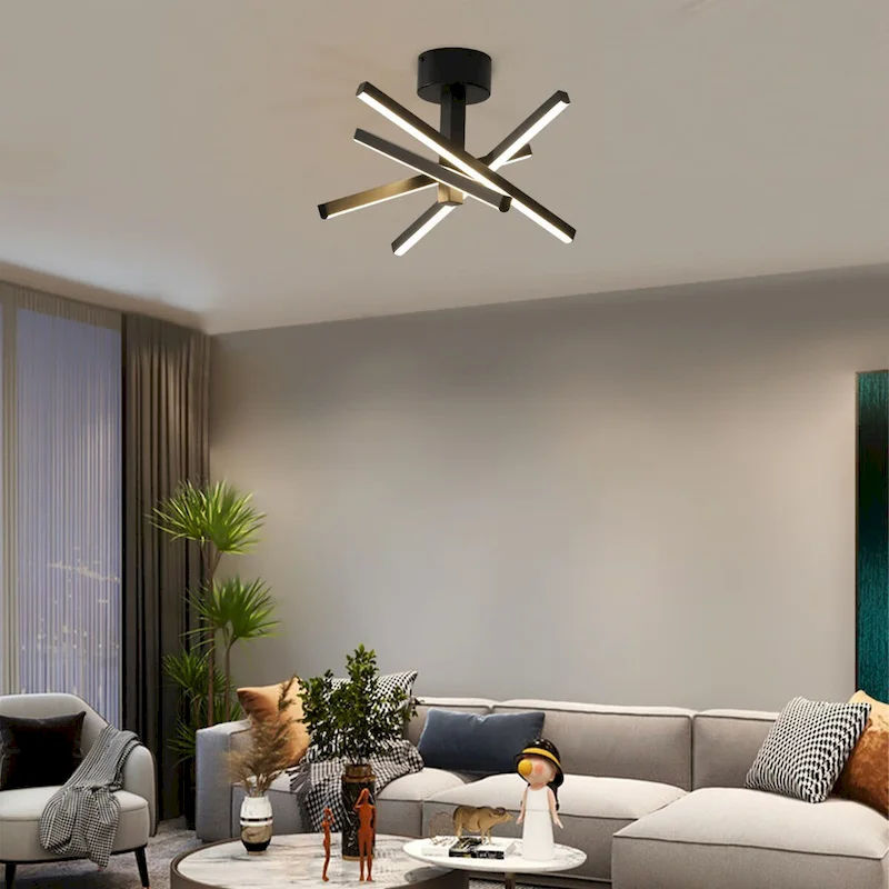 Oaks Aura LED Dimmable Semi-Flush Mount Ceiling Light, Modern Industrial Line Shape Design Kitchen Island Pendant Light