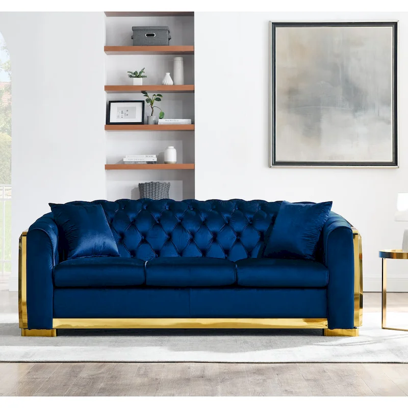 84  Luxury Chesterfield Velvet Sofa with Gold Trim
