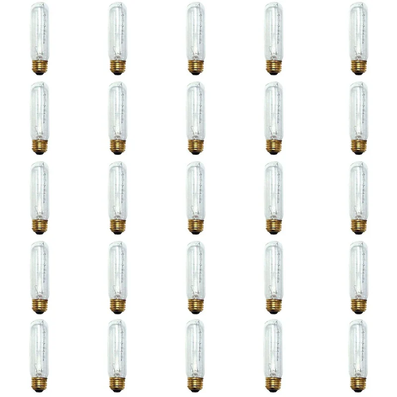 Bulbrite Incandescent Pack of (25) Dimmable 40 Watt Tubular T10 Light Bulbs with Medium (E26) Screw Base - Warm White Light